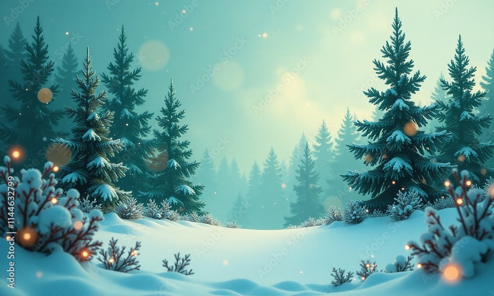 Fototapeta premium Winter forest snowy landscape pine trees ethereal atmosphere