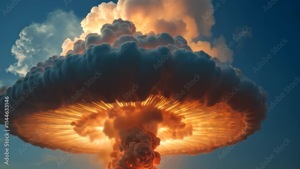 Massive explosion creates iconic mushroom cloud over landscape during military test
