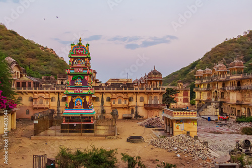 Galta Ji  or Monkey Temple in Jaipur. Ancient Hindu Temple. photo