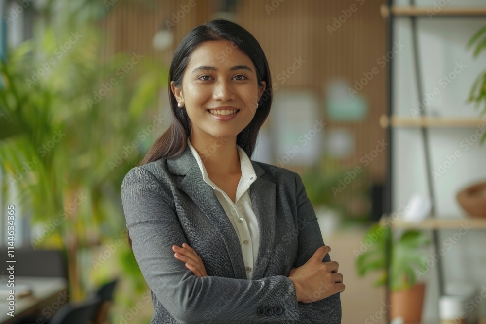 Happy Indian businesswoman in modern office exuding confidence. Happy Indian businesswoman in modern office exuding confidence.
