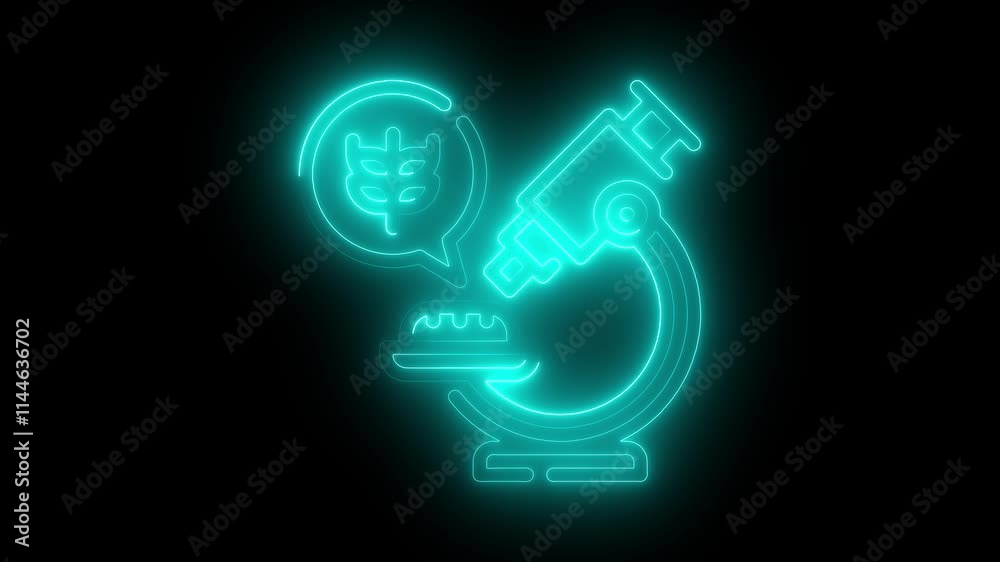 Microscope icon animation by cyan color neon on black background. Microscope icon animation by cyan color neon on black background.