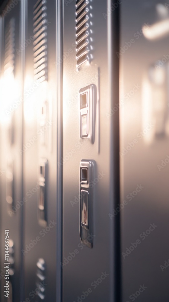 Close-up of modern lockers in a workspace, showcasing a sleek design and soft lighting, ideal for promoting organization and personal storage solutions. Close-up of modern lockers in a workspace, showcasing a sleek design and soft lighting, ideal for promoting organization and personal storage solutions.