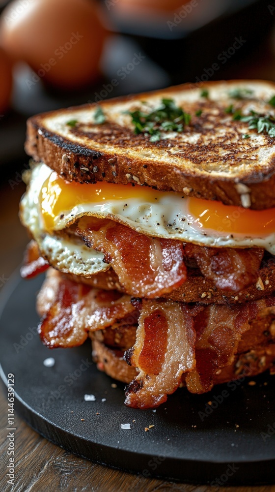 Delicious Layered Bacon and Egg Sandwich Delicious Layered Bacon and Egg Sandwich