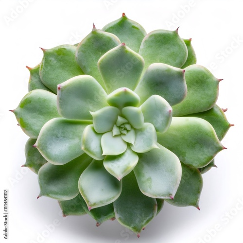 Green succulent plant Echeveria 'Firefly' with thick, fleshy leaves, isolated on a white background