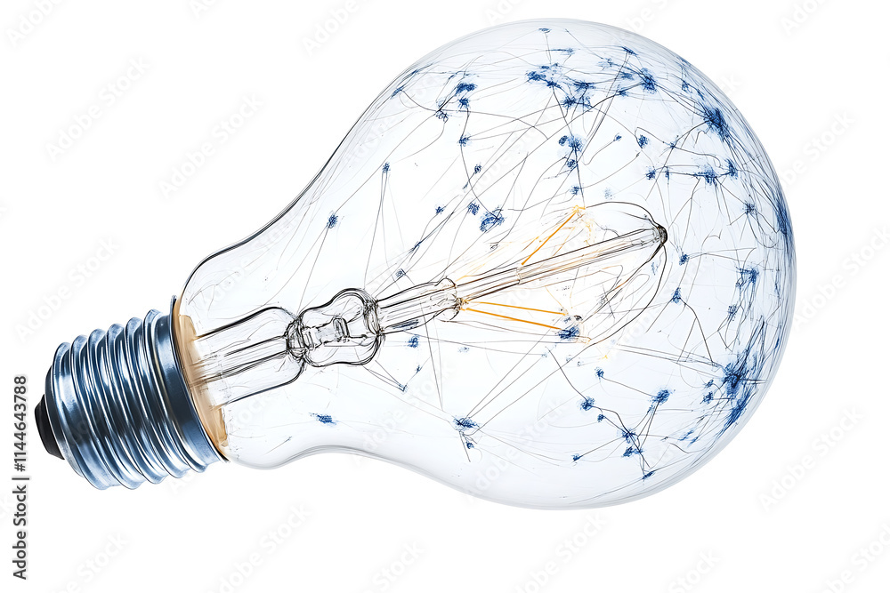 Glowing wireframe light bulb on a transparent background, highlighted by a combination of blue and black data points
Glowing wireframe light bulb on a transparent background, highlighted by a combination of blue and black data points