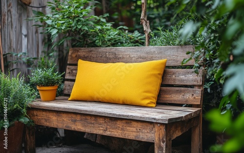 Inviting garden bench surrounded by colorful flowers and greenery in a serene...