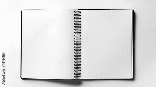 Open spiral blank mockup notebook on plain light background photo. AI Generated