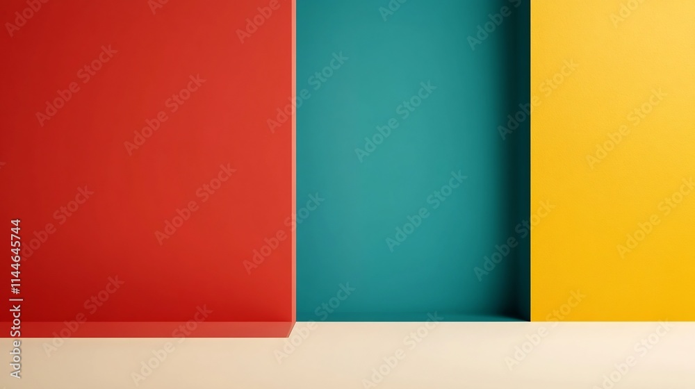 Fototapeta premium Vibrant Geometric Color Block Abstract Background with Open Copy Space