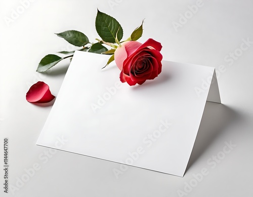 greeting cards for weddings, birthdays, thank you cards, wedding anniversaries, condolences. blank paper with rose. photo