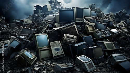 Electronic Waste Pollution: Piles of Discarded Devices Highlighting Environmental Issues
