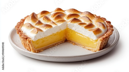 Delicious Lemon Meringue Tart, Half Sliced, Sweet Treat