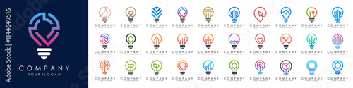 set of Smart bulb logo design. Bulb Logo Design Colorful . Idea creative light bulb logo. Bulb digital logo technology Idea.