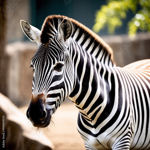 Tiere im Zoo - Ein Zebra blickt neugierig zu den Zoobesuchern