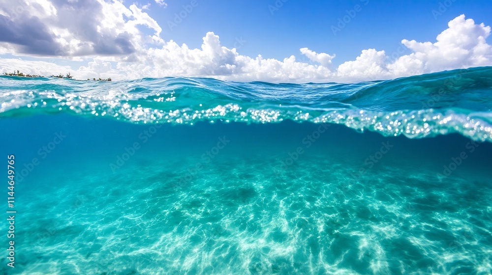 Calm and Clear Ocean Waves with Serene Horizon for Text Overlay Calm and Clear Ocean Waves with Serene Horizon for Text Overlay