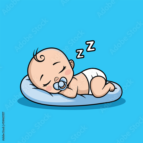 Cute Baby Sleeping On Cloud Pillow Cartoon Icon Illustration
