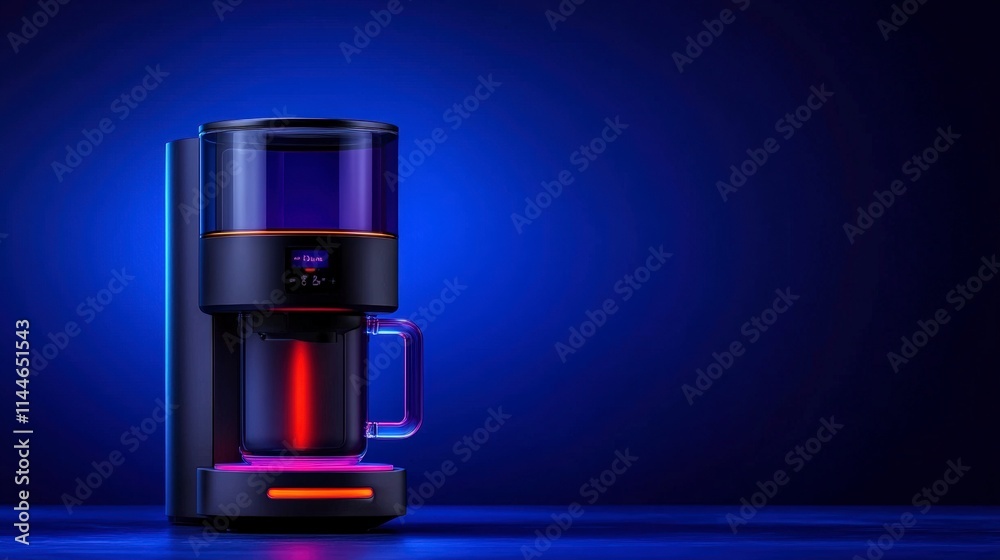 Modern Coffee Maker Stylish Brew Blue Background Kitchen Appliance Home Device Modern Coffee Maker Stylish Brew Blue Background Kitchen Appliance Home Device