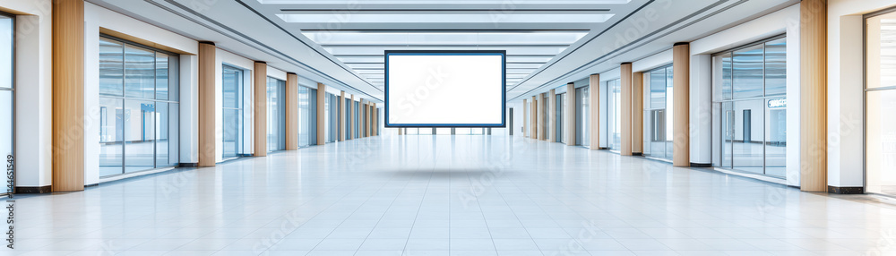 Obraz premium Spacious modern interior featuring large digital billboard, ideal for advertising. bright, open area enhances visibility and engagement