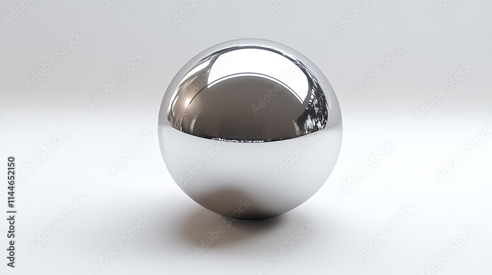 A shiny, metallic sphere with smooth surfaces on a white background, highlighting its reflective properties A shiny, metallic sphere with smooth surfaces on a white background, highlighting its reflective properties