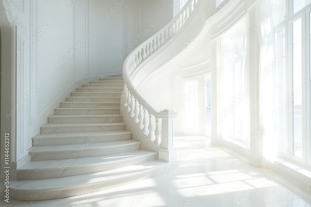 Fototapeta premium Interior of luxury white hall with stairway
