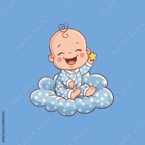 Cute Baby Sleeping On Cloud Pillow Cartoon Icon Illustration