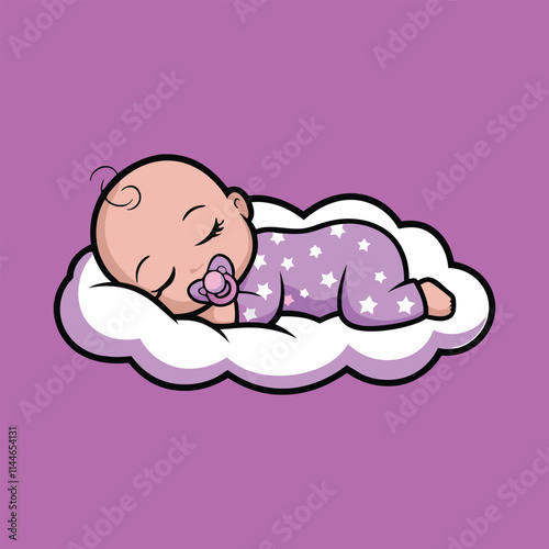 Cute Baby Sleeping On Cloud Pillow Cartoon Icon Illustration