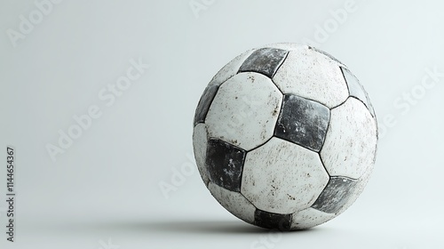 Close-up of a soccer ball with visible textures and seams on a plain white surface, creating a crisp and modern aesthetic  photo