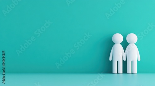 Two simplistic figures stand side by side against a vibrant teal background, symbolizing friendship and companionship.