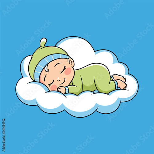 Cute Baby Sleeping On Cloud Pillow Cartoon Icon Illustration
