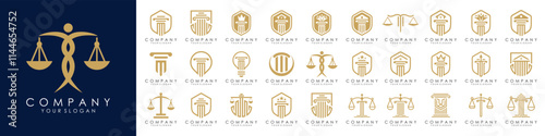 set of justice law logo design template. attorney logo with pillar and star shape illustration