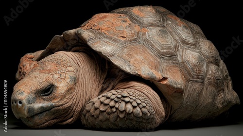 Giant tortoise resting on dark background. photo