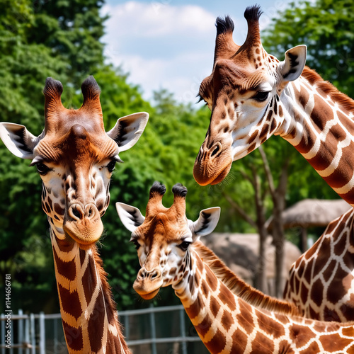 Tiere im Zoo - Junge Giraffen folgt seiner Mutter im Zoo photo