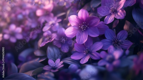 Beautiful Blooms of Purple Flowers in Soft Natural Light