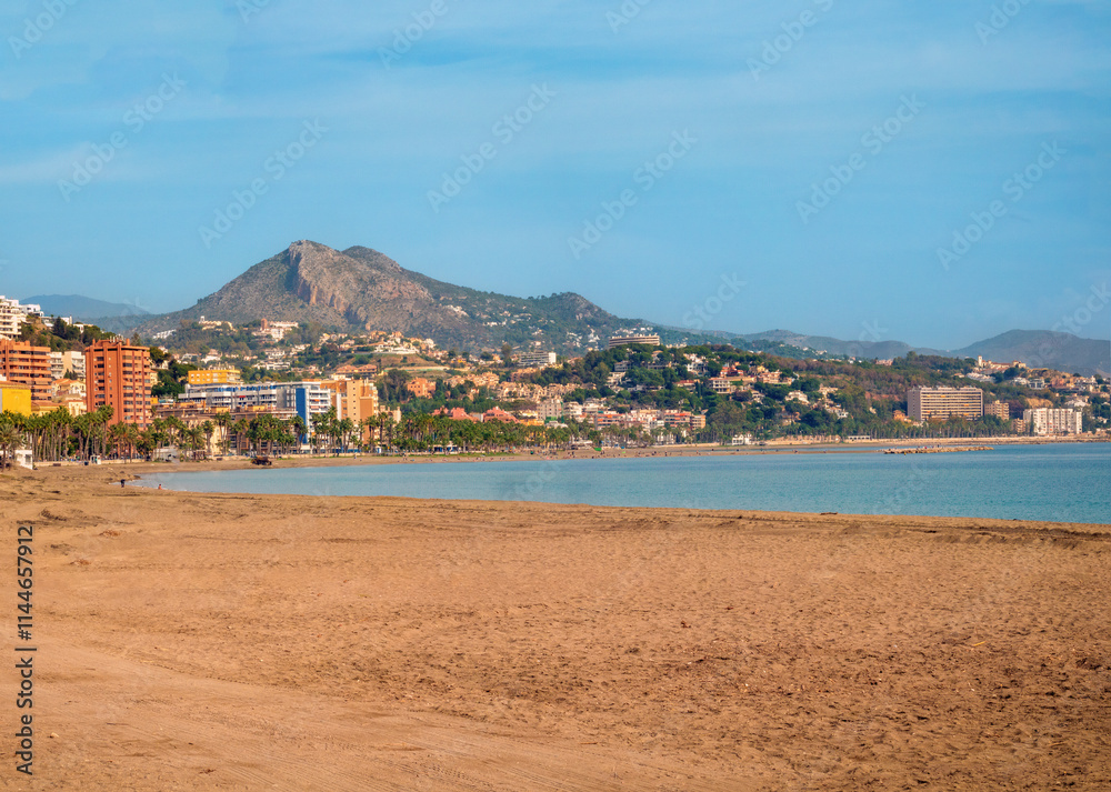 Fototapeta premium The white sandy beaches of Malaga, Andalusia, Spain