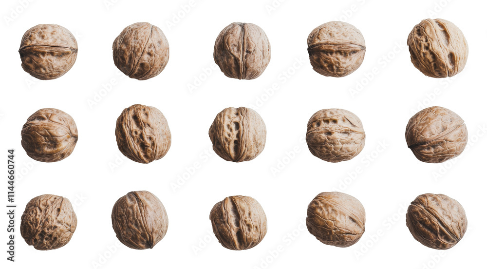 Collection of whole walnuts on transparent background, natural pattern concept Collection of whole walnuts on transparent background, natural pattern concept