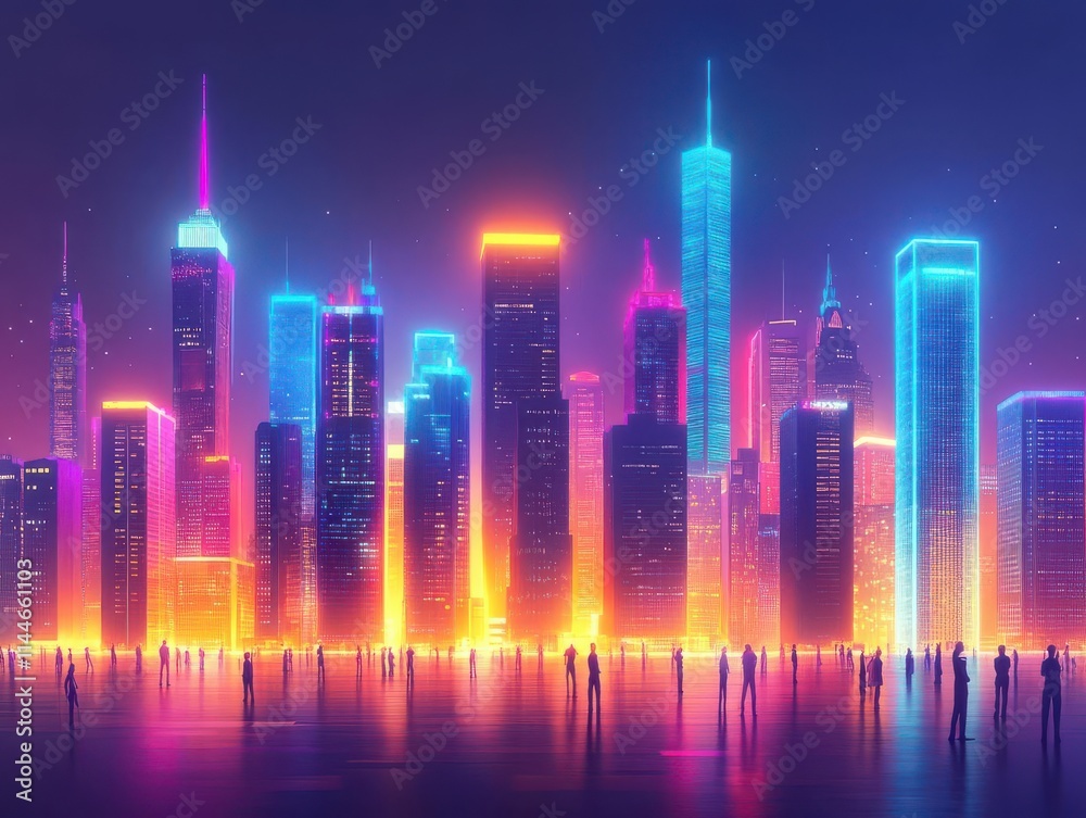 Craft a sleek, modern City Skyline in digital CG Focus on towering skyscrapers, glowing lights, and sleek, futuristic buildings Craft a sleek, modern City Skyline in digital CG Focus on towering skyscrapers, glowing lights, and sleek, futuristic buildings