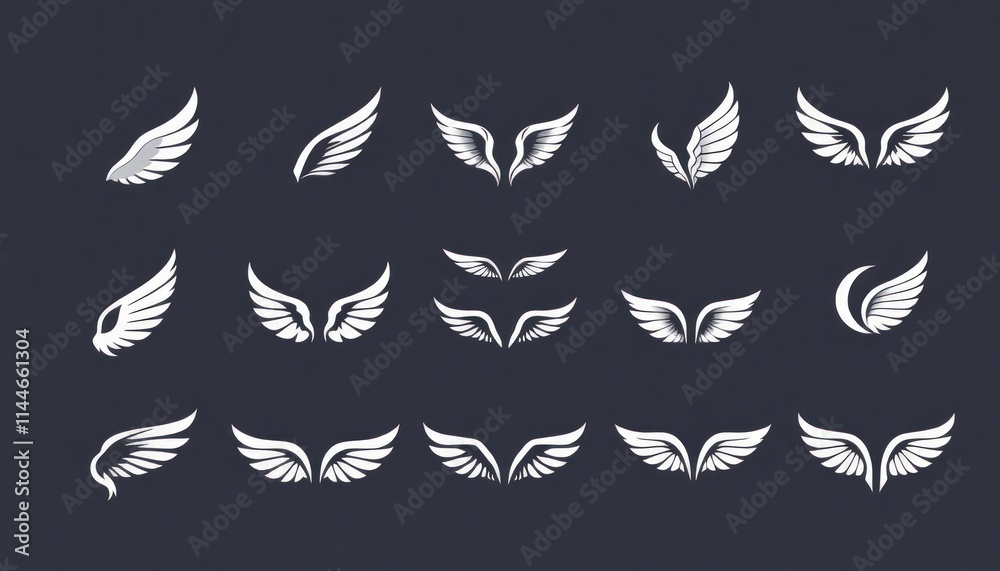 Set Of Different Stylized Wing Designs - Logos - symbols - Design Elements - Tattoo Wings Set Of Different Stylized Wing Designs - Logos - symbols - Design Elements - Tattoo Wings