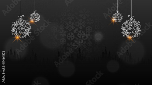 Christmas card with Christmas tree Digital Web banner Background, Snowflakes, Star, Balls. Christmas Social media post, Flyer, Banner. Happy Holiday, Website Banner, Editable Marry Christmas Text