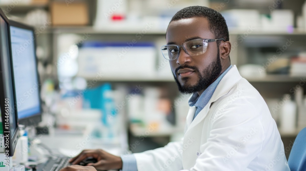 Obraz premium Research Lab Scientist Using Computer