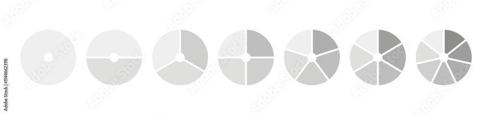 Wheel round divided diagrams, one, two, three, four, five, six, seven segments. Coaching blank. Circle division, 1, 2, 3, 4, 5, 6, 7 equal parts. Infographic set. Wheel round divided diagrams, one, two, three, four, five, six, seven segments. Coaching blank. Circle division, 1, 2, 3, 4, 5, 6, 7 equal parts. Infographic set.