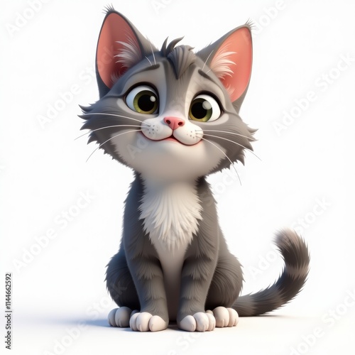 Adorable Cartoon Kitten, isolated on white background