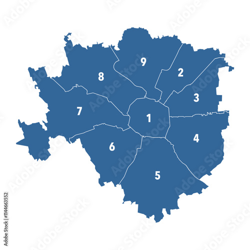 The 9 districts or 'Municipi' of Milan city in Italy