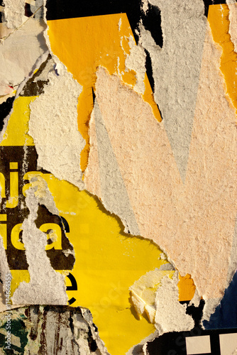 Old ripped torn blank grunge posters backgrounds creased crumpled paper backdrop surface placard empty space for text