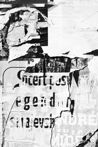 Old ripped torn blank black and white posters textures backgrounds grunge creased crumpled paper vintage collage placards empty space text