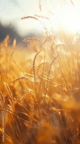 golden wheat field swaying in the breeze under soft sunlight, focus on rural beauty and warmth