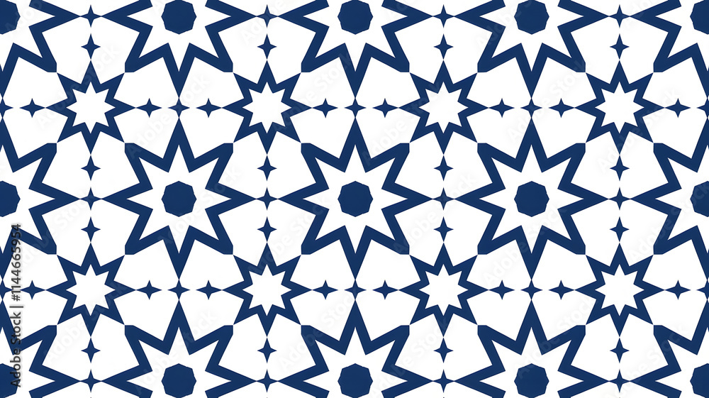 Fototapeta premium A blue and white Arabic design pattern.