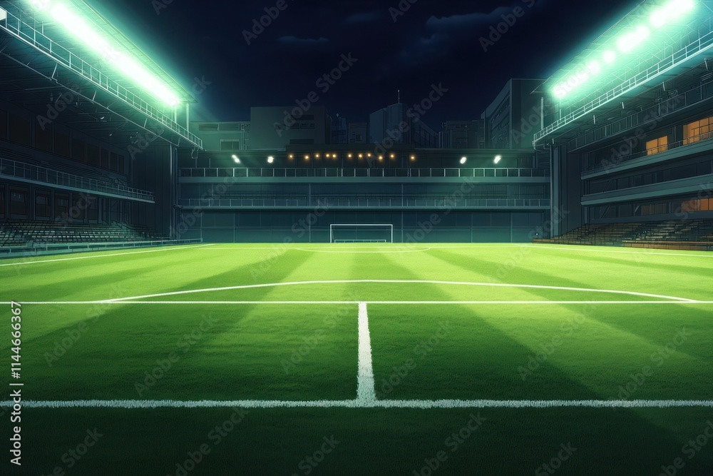 Serene View of an Illuminated Soccer Field at Night Serene View of an Illuminated Soccer Field at Night