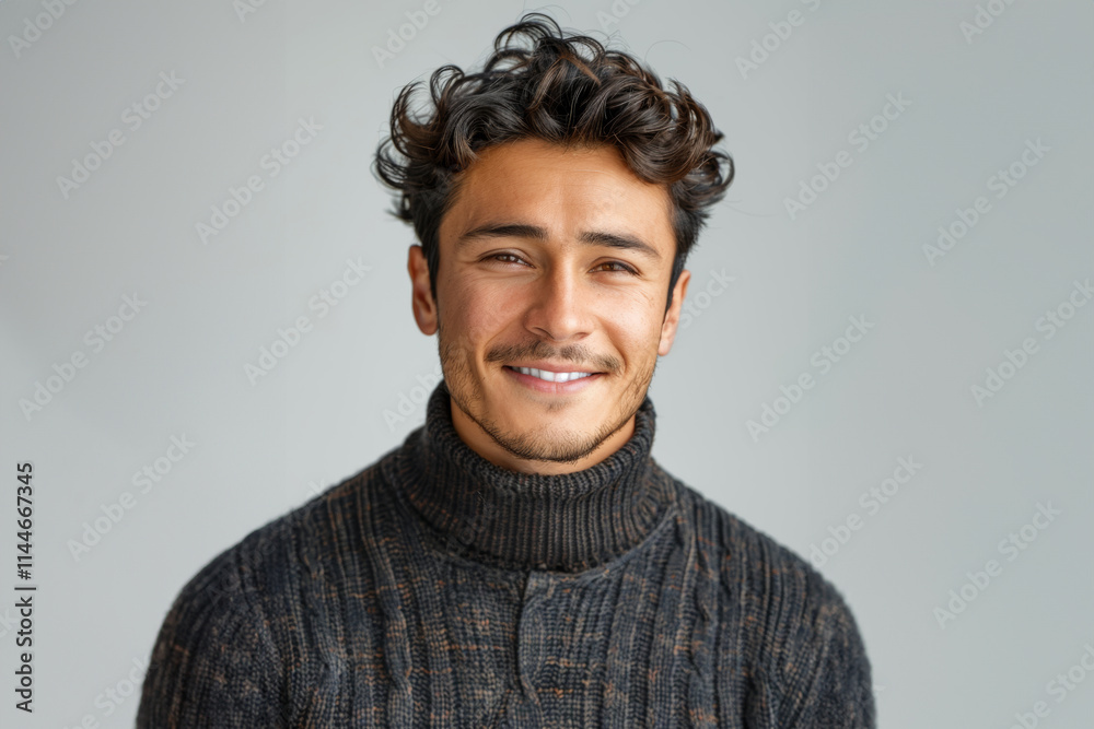 Obraz premium a young Caucasian teen in neat attire on a white gray background captures a blend of professionalism and casual confidence.
