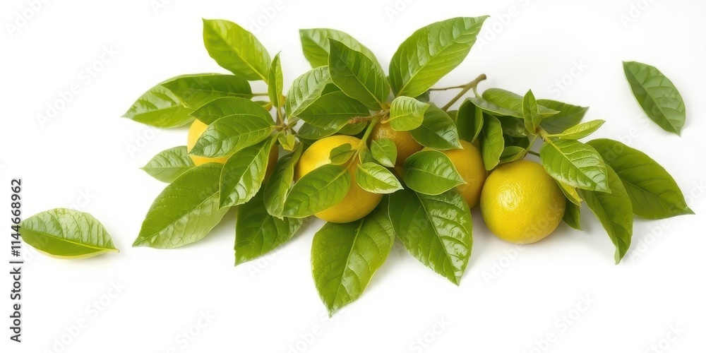 Vibrant green citrus leaves, freshly picked, isolated on pure white backdrop, citrus, bright Vibrant green citrus leaves, freshly picked, isolated on pure white backdrop, citrus, bright