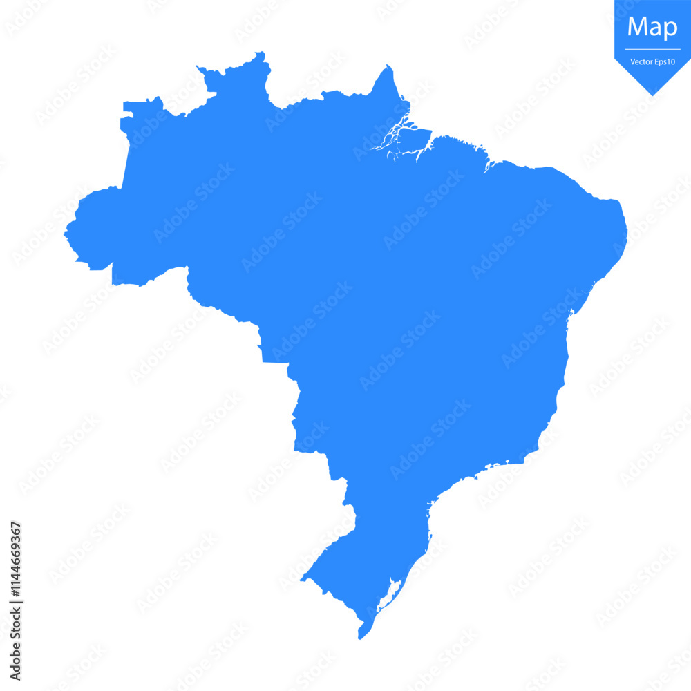 Blue map of Brazil isolated on white background. Vector illustration eps10. Blue map of Brazil isolated on white background. Vector illustration eps10.