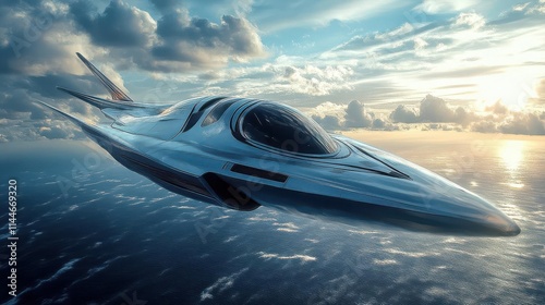 Wallpaper Mural Illustrate a futuristic spaceship soaring towards the distant horizon, filled with anticipation, using vibrant digital techniques Torontodigital.ca